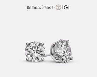 IGI Certified 2.00 CT F VS1 Lab Grown Diamond Stud Earrings, 14k White Gold