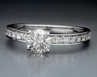 0.98 Carat Round Cut Natural Diamond Engagement Ring 14K White Gold F  VS2