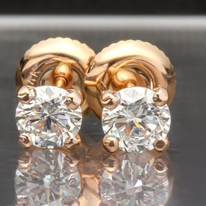 1 Carat Martini Diamond Earrings For Women Round Cut 4 Prong Screw Back in 14K Rose gold Certified Lab Grown Diamonds