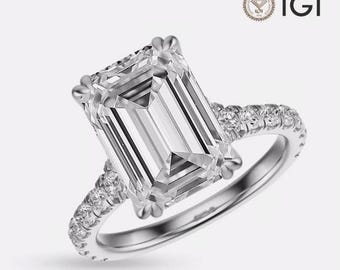 IGI Certified 3.71 CT Emerald Cut E VS1 Lab Grown Diamond Ring 14k White Gold, 18k White Gold and Platinum
