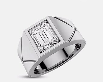 2.03 CT IGI Emerald Lab Grown Diamond Men's Ring - 14k White Gold