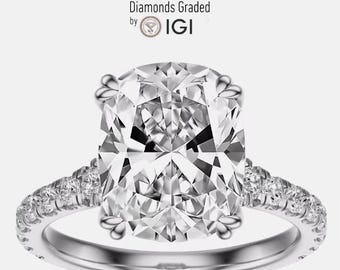 IGI Certified 2.40 Carat Cushion Cut Lab Grown Diamond Ring, 14k White Gold