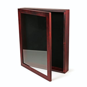 Shadow Box Display Case | Opens/Closes like a Door - Real Wood, Strong Glass, Linen Background | Cherry Red | 14x17 by ForeverFrames