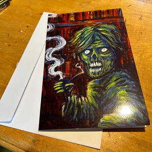 Grande carte de vœux "Zombie de bibliothèque" par David Therrien