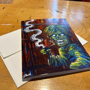 Carte de vœux "Zombie de bibliothèque" par David Therrien