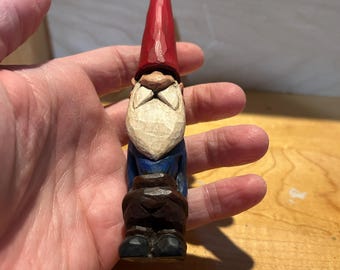 Medium-sized gnome sculpture in hand-carved wood by David Therrien, a Quebec artist