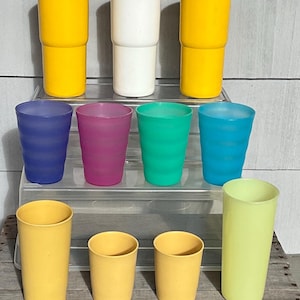 Tupperware Vintage Tabletop Tumblers  16 Oz  Yellow White  Set of 3