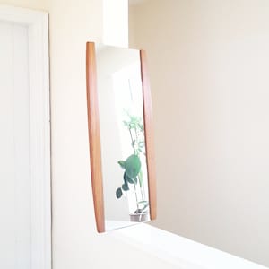 70&#39;s Vintage Teak Framed Wall Mirror - Portrait or Landscape - Danish Scandi Minimalist Mirror - Mid Century Modern Boho Mirror - 31x14&quot;