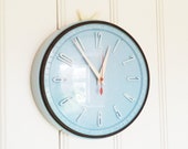 Beautiful Vintage Metamec Bakelite Electric Wall Clock - Mid Century, England - Light Blue - Atomic Retro Sputnik Accent Kitchen Clocks