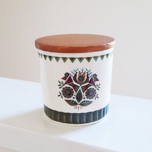 60's Mid Century Storage Jar w/ Sealed Lid - Palissy Contessa - Royal Worcester - Scandi Inspired Bird & Floral Design - Vintage Kitchenalia