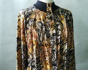 Vintage 80s Animal Print Blouse: Abstract Boho Safari Shirt, UK 10-12