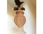 70 39 s Vintage Seagrass Woven Wicker Planter - 18 quot - Indoor Floor Plant Pot Holder - Oviform Oval Flared Trumpet Base- Vase Shaped Cylindrical