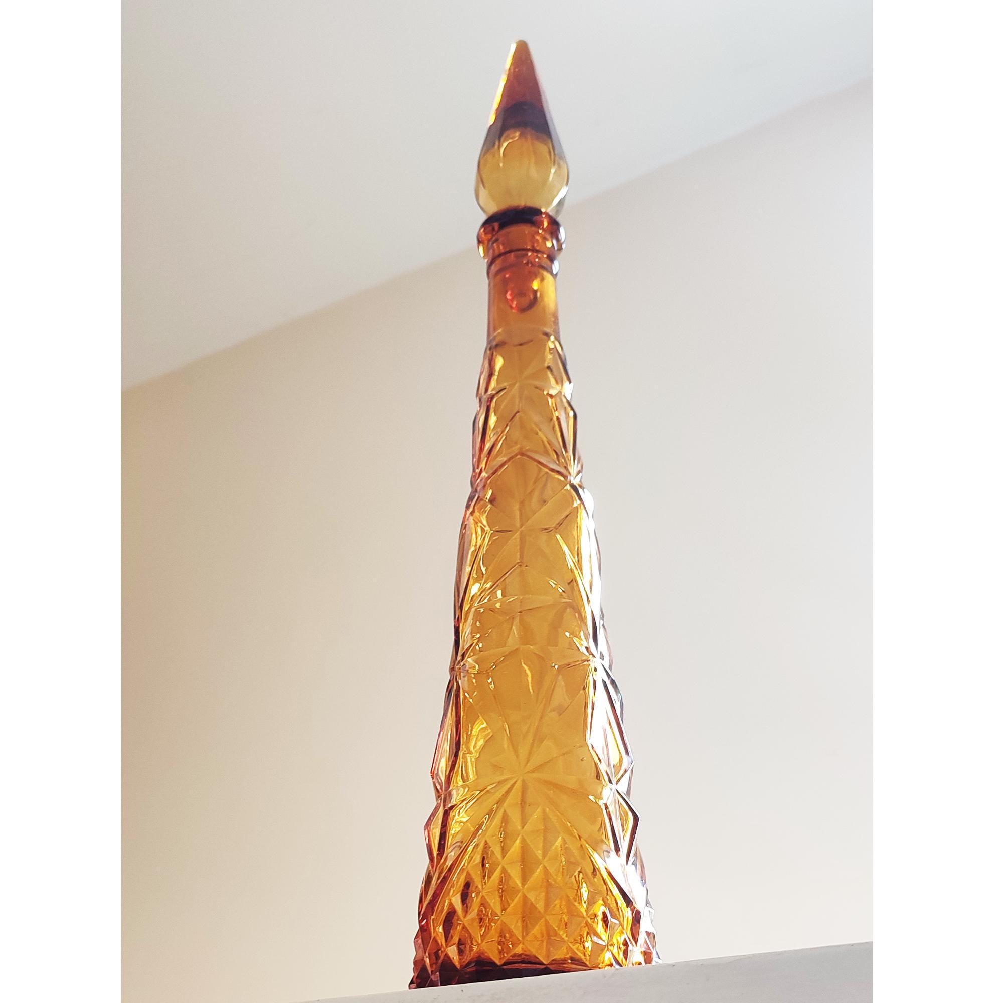 ヴィンテージイタリアンアンバーアートガラス製ジーニーボトル花瓶