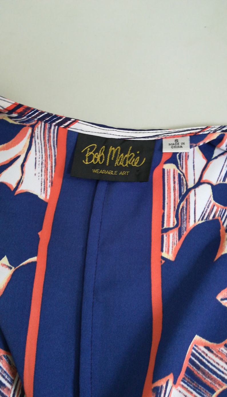 80/'s Bob Mackie Wearable Art Evening Jacket Size 12-14 Coral /& Navy Blue