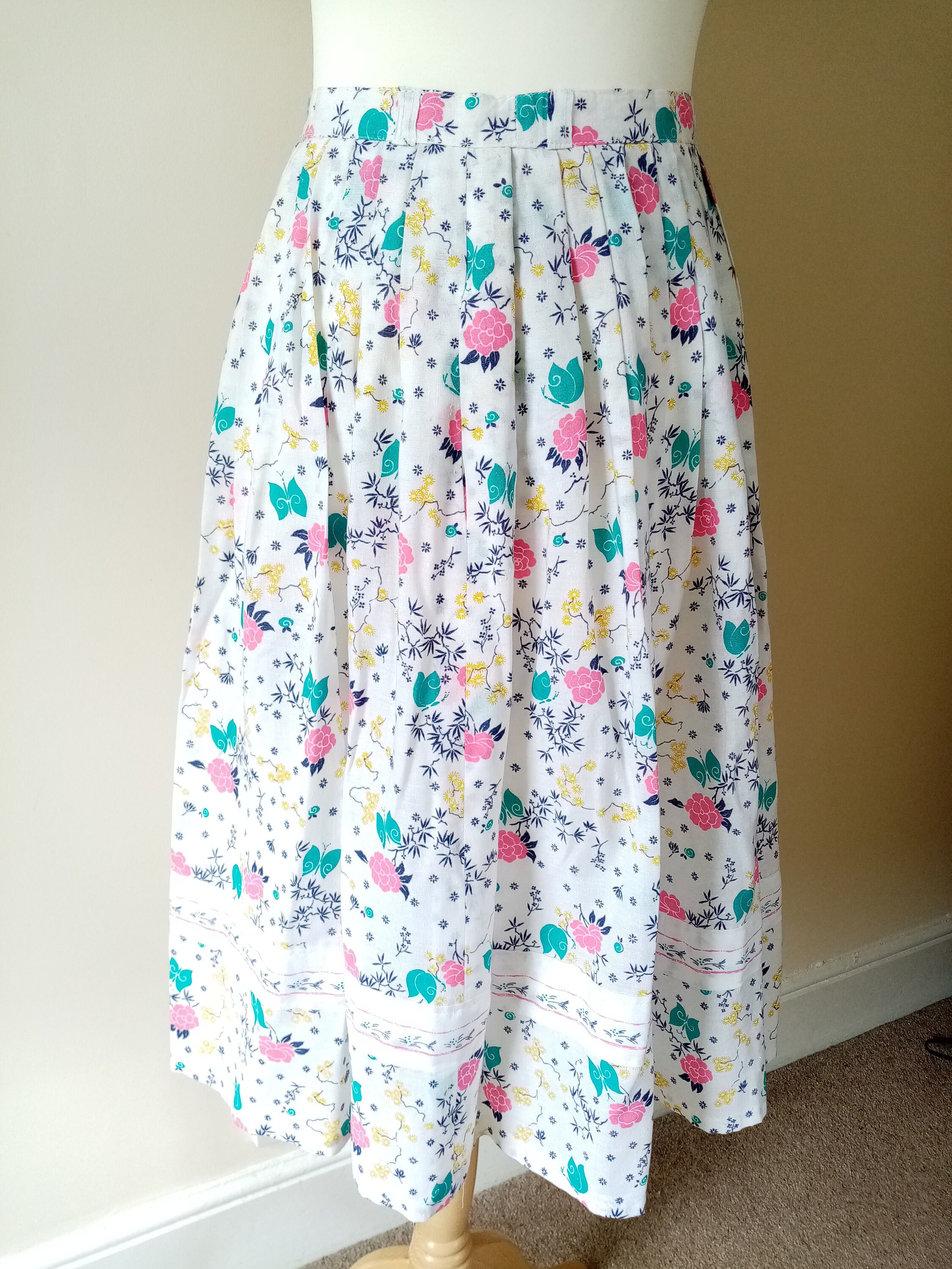 Image of 's Vintage Floral Pleated Maxi Skirt - West Germany Peasant A Line Uk