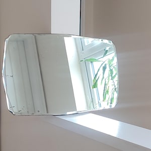 Mid Century Distressed Frameless Wall Mirror - Multi-Sided Tapered Bevel Edge - Vintage Art Deco Bevelled Landscape Mirror - 12.5 x 21.5&quot;