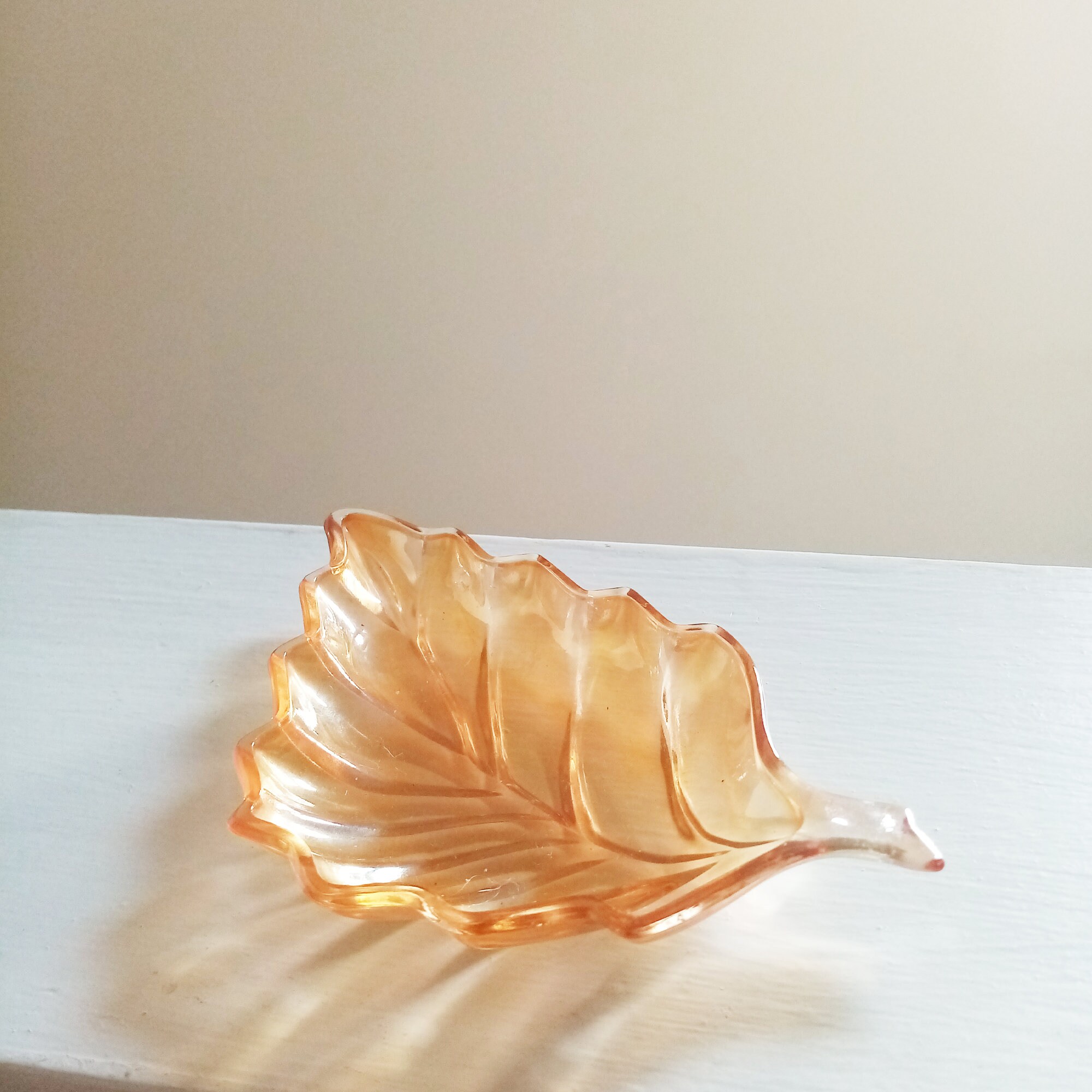 Iridescent Kitchenware Vintage Carnival Glass Leaf Dish: Amber Iridescent Retro Kitchenware - Etsy