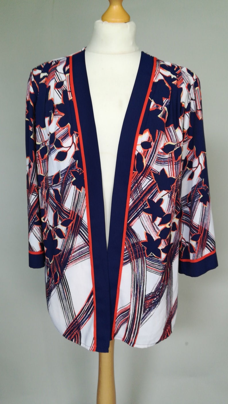 80/'s Bob Mackie Wearable Art Evening Jacket Size 12-14 Coral /& Navy Blue