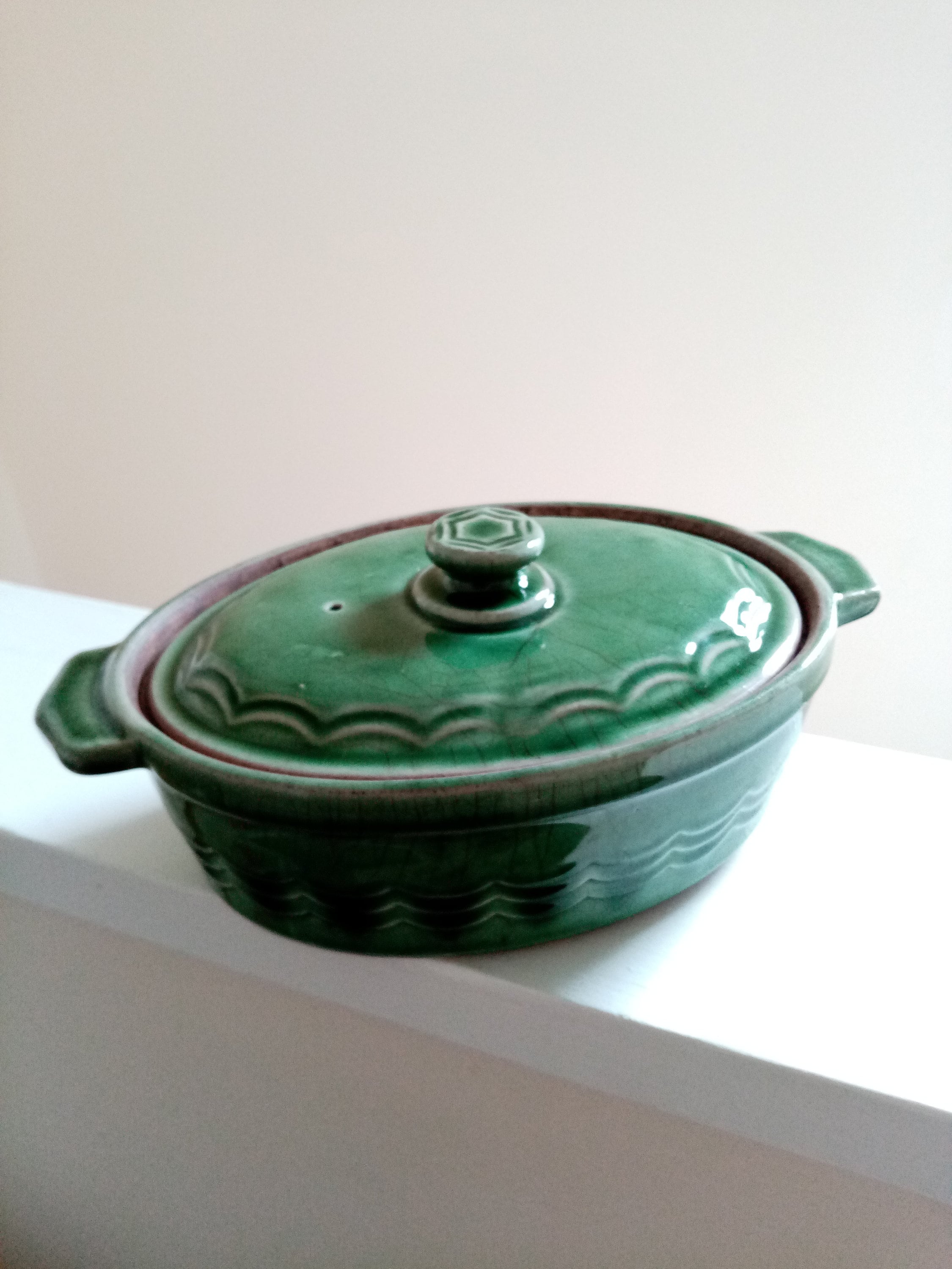 soupière à couvercle épique bourne denby vintage des années 30/casserole plat tarte - vert sauge 9, 5 pouces en grès ustensiles de cuisine