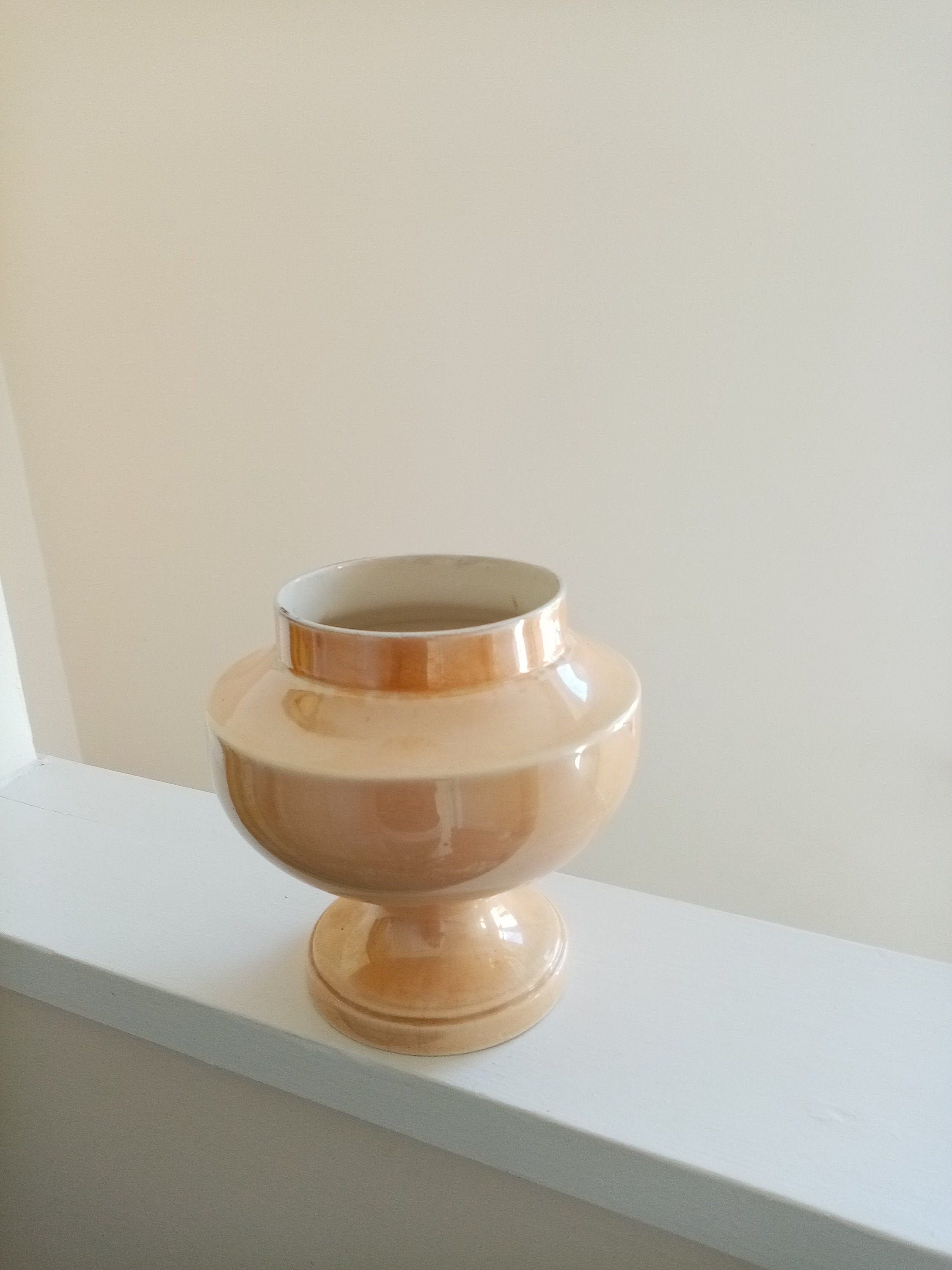 50er Vintage Monmouth Peach Lustreware Vase, England - Schöner irisierender Glanz - Weithalsvase - Antike Regency Lusterware Keramik