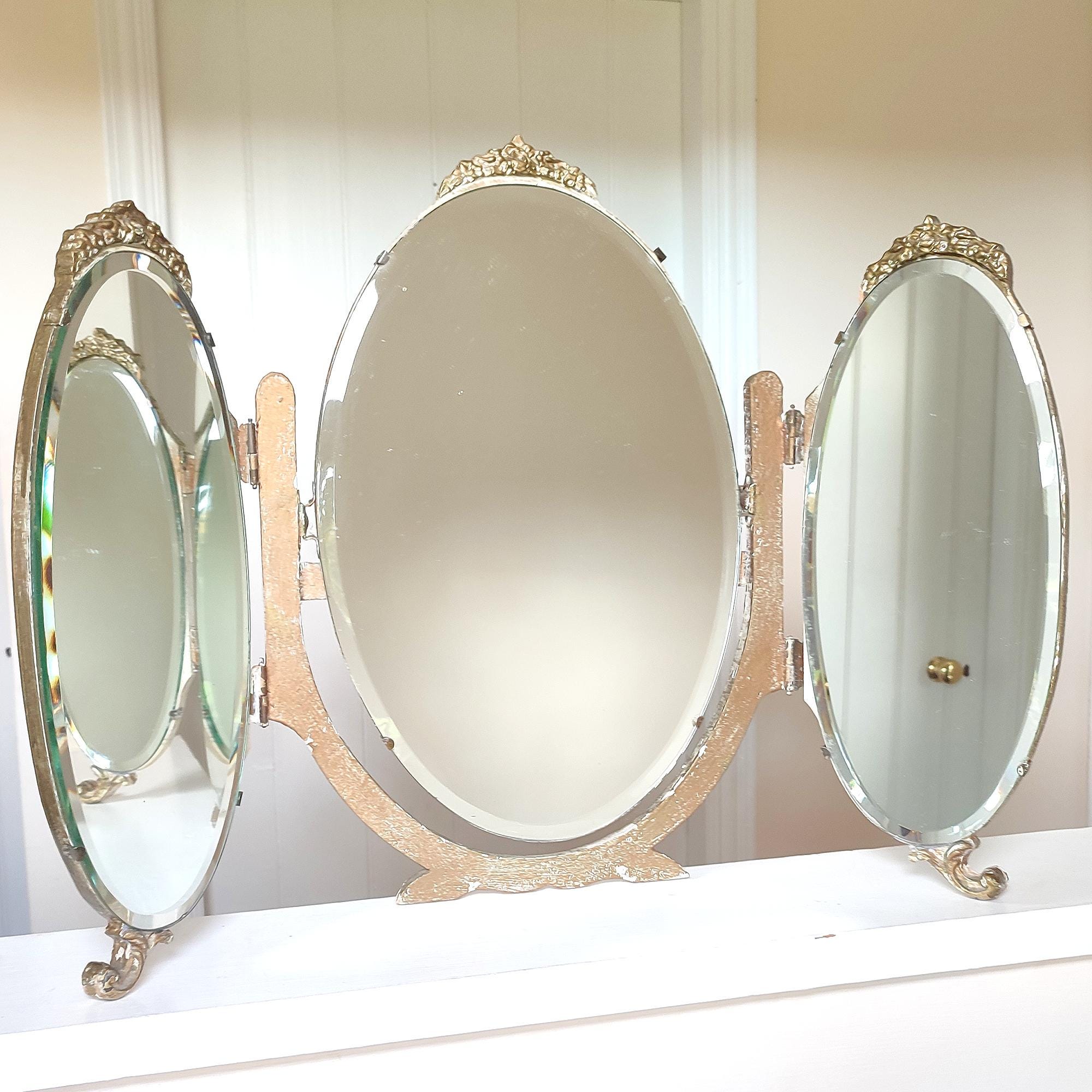 Miss Haversham's Romantic Ruin: Shabby Chic Gold Gilt Triptych Triple  Vanity Mirror - Etsy