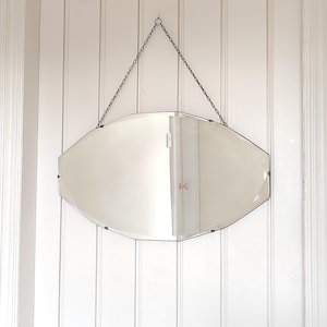 Mid Century Frameless Bevelled Edge Wall Mirror - Landscape Multi Sided Distressed Bevel Mirror - Vintage Art Deco Accent Mirror - 13&quot; x 22&quot;