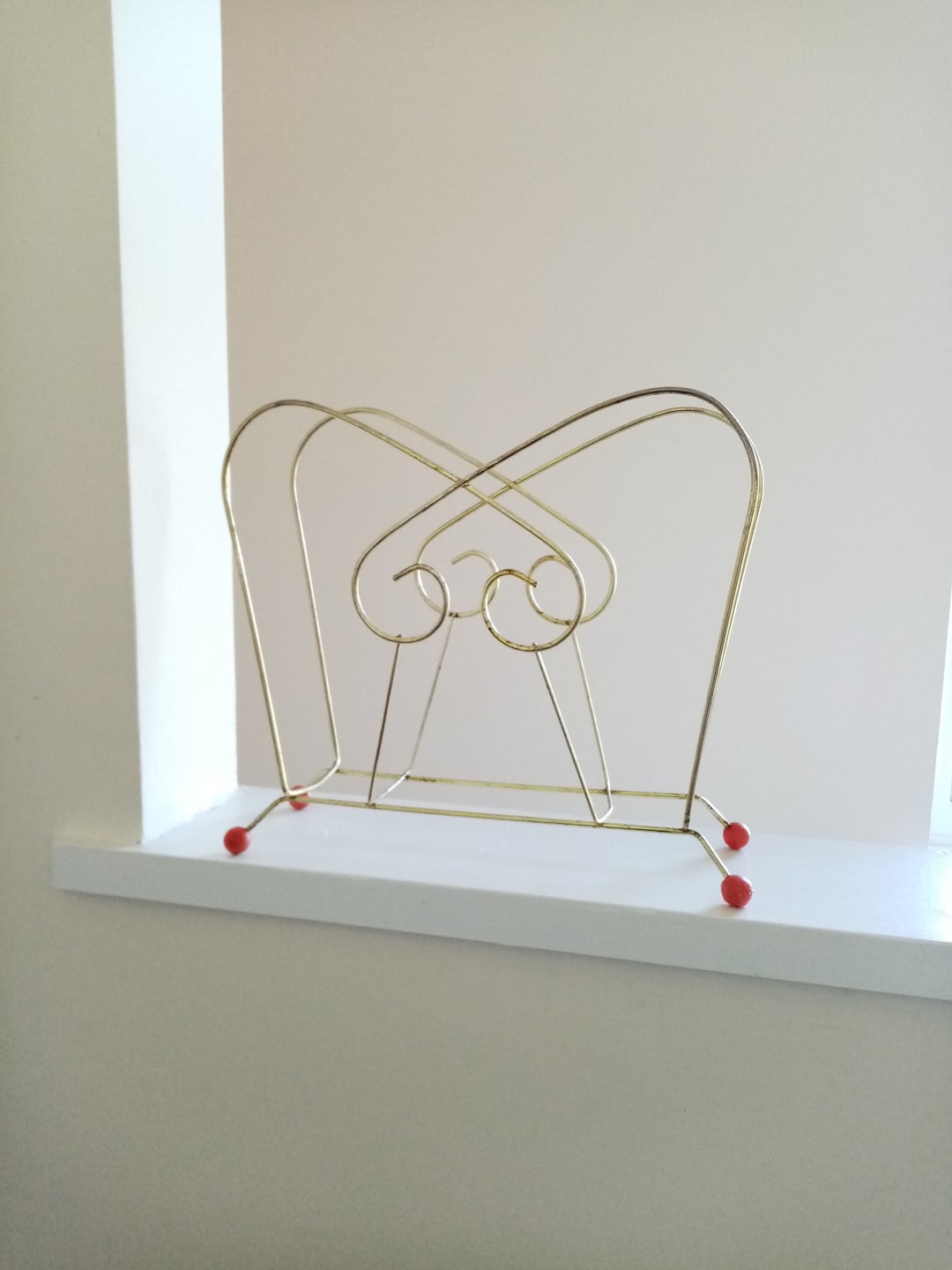 50's Sputnik Magazine Rack brass Metal Wire W/ Red Ball - Etsy