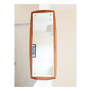 70&#39;s X Large Mid Century Modern Teak Framed Wall Mirror - Portrait or Landscape Hanging Option - Danish Scandi Style Vintage - 40&quot; x 15.5&quot;