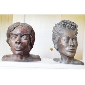 Large Pair Of Vintage Male Busts - Life Size Plaster Head Sculptures - Fabulous Realistic Masculine Portrait Statues - Striking and Unusual