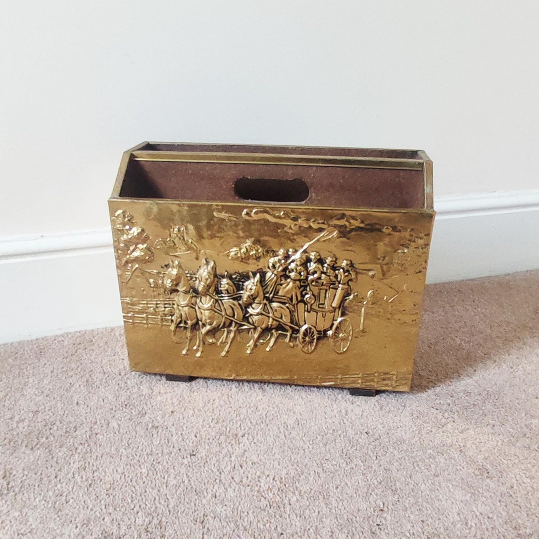 Mid Century Vintage Brass Magazine Rack Two Section Newspaper Holder ...