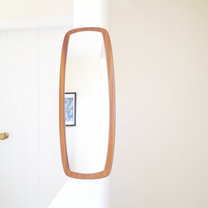 70&#39;s MCM Teak Framed Wall Mirror - Rectangular Portrait Danish Scandi Vintage Mirror - Mid Century Modern Boho Minimalist 30.5x11.5&quot;