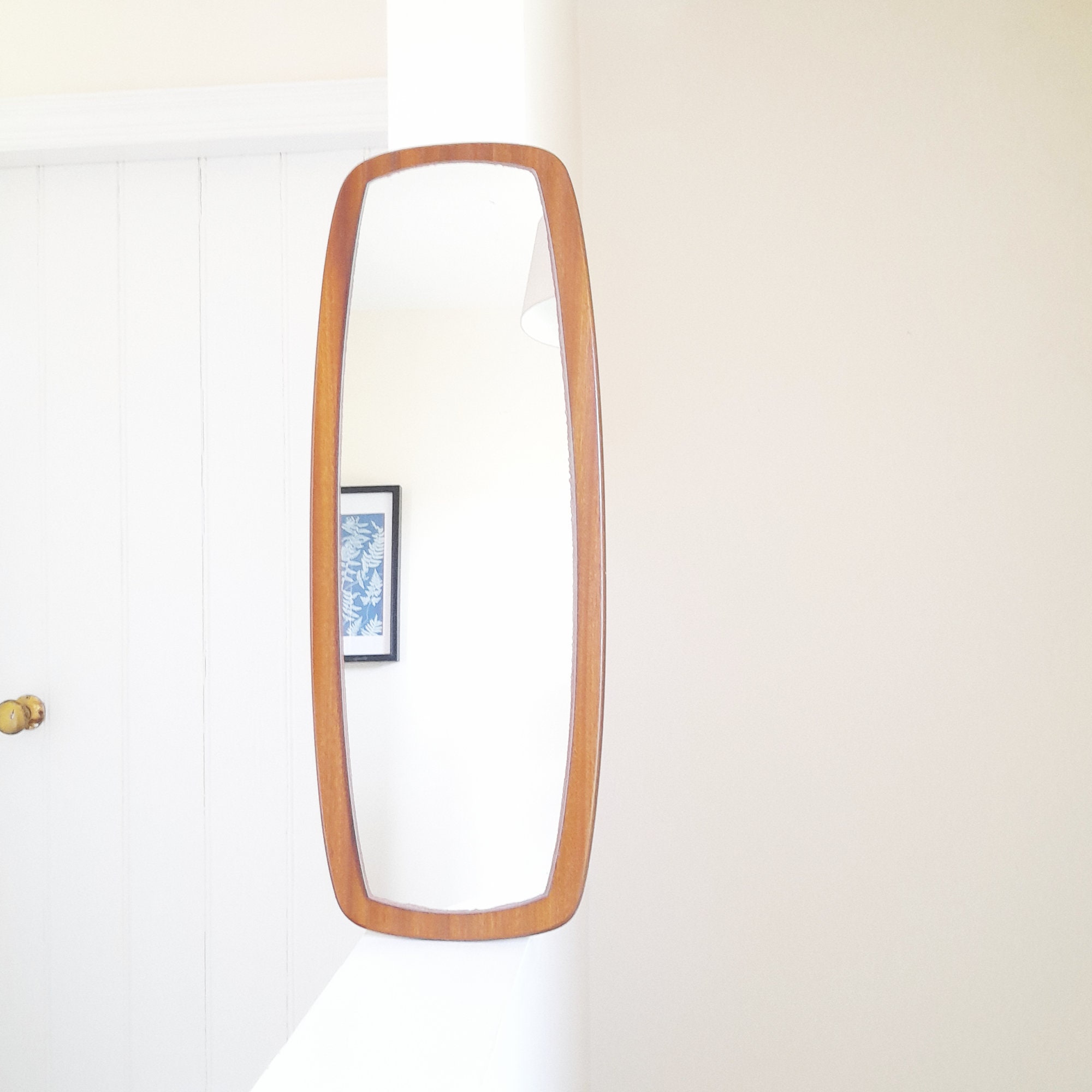 70's MCM Teak Framed Wall Mirror - Rectangular Portrait