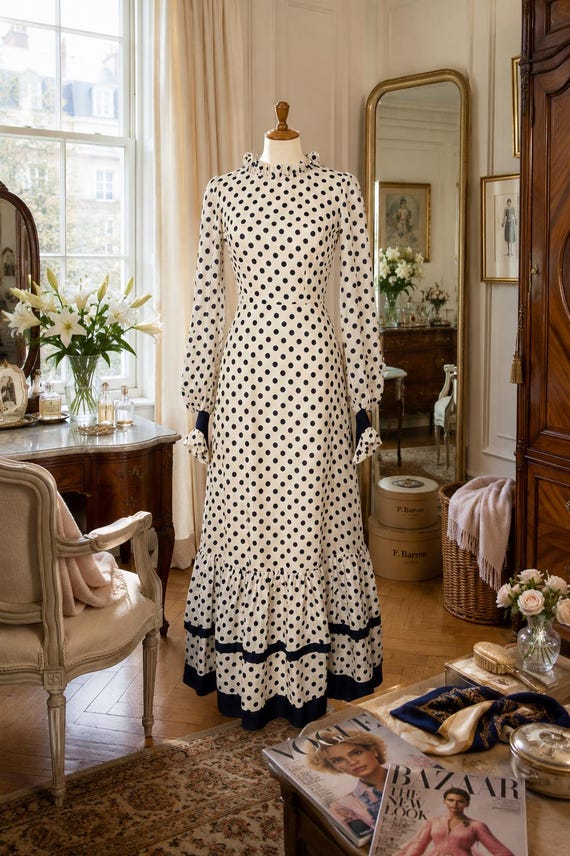 polka dot layered dress 60's Peter Barron Ruffle - UK 8 - Full Length discount-eligible