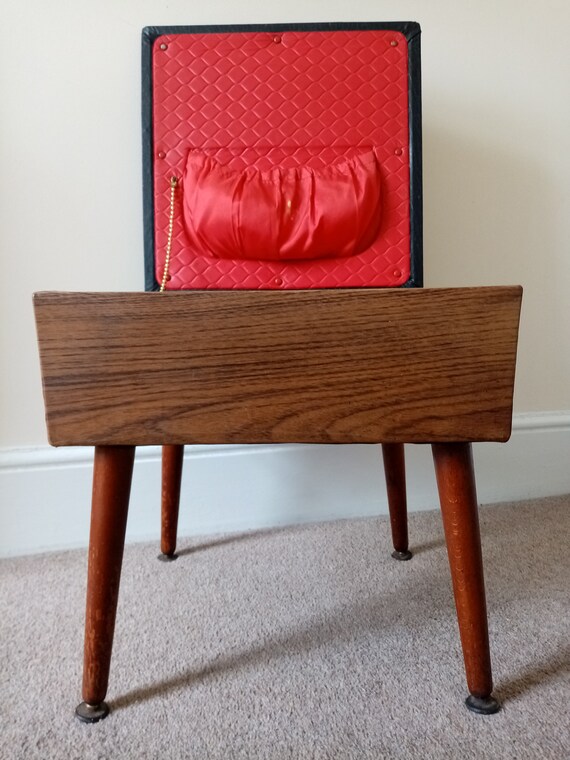 50 s Stunning Sherborne Sewing Box Stool Footstool Dansette