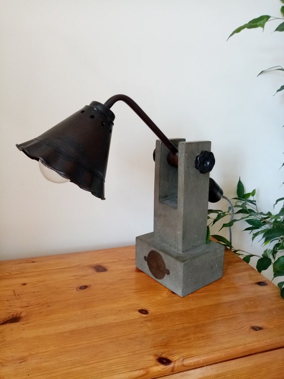 Vintage Cast Concrete and Metal Lamp Industrial Brutalist Utility