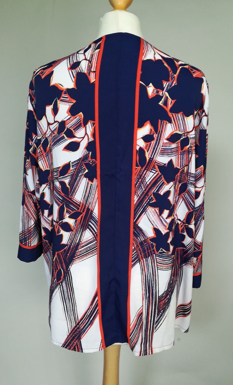 80/'s Bob Mackie Wearable Art Evening Jacket Size 12-14 Coral /& Navy Blue