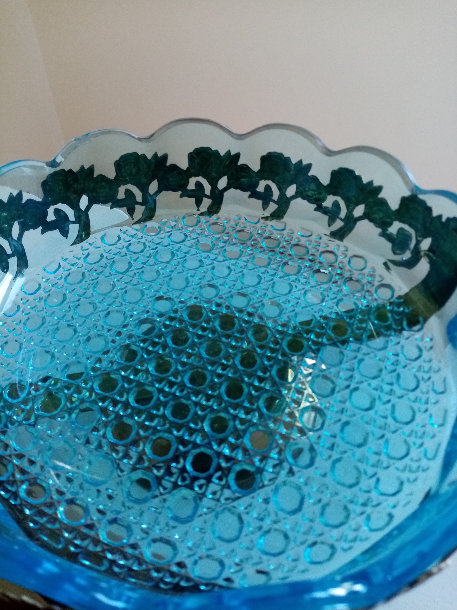 Mid Century Blue Glass Fruit Serving Bowl W/ Brass Plated Etsy