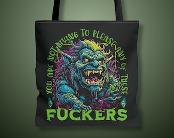 Please Fckers Tote Bag, funny tote bags, fairy grunge, emo gifts, goth bag, creepy gifts, horror gift, alt clothing, punk style, goth gifts