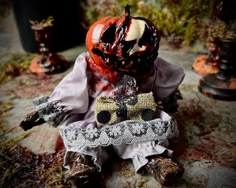 Pumpkin Creepie- creepy doll, haunted dolls, creepy cute, oddities, horror decor, scary doll, ooak doll,macabre,gothic doll,horror art