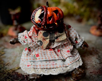 Pumpkin Creepie- creepy doll, haunted dolls, creepy cute, oddities, horror decor, scary doll, ooak doll, macabre,gothic doll,horror art