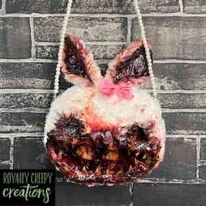 Creepy Bunny Purse #102- horror bag, weird purse, zombie rabbit, creepy rabbit, weird bags, oddities doll, zombie animals, odd plush, gory