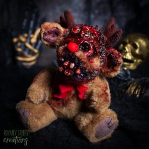 Crimson- Creepy Plush Reindeer,creepy oddities, horror dolls, macabre gift, zombie animal, creepy toy,gothic toys,weird plushies,scary gift