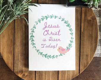 Christ is Risen, Easter Greeting Card, white linen, 5x7