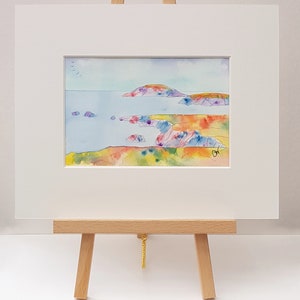 Original watercolour landscape painting in mount. &#39;Bardsey from the Lleyn&#39;