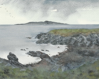 Original watercolour landscape painting 'Rhoscolyn'