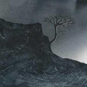 Original abstract watercolour painting of nighttime landscape with tree