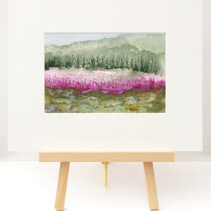 Original watercolour and ink landscape painting in mount. &#39;Willowherb&#39;
