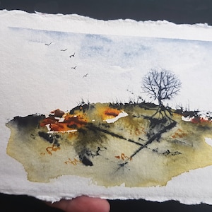 Kleine original Aquarell abstrakte Landschaftsmalerei