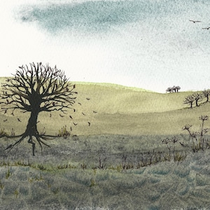 Original abstract watercolour landscape painting