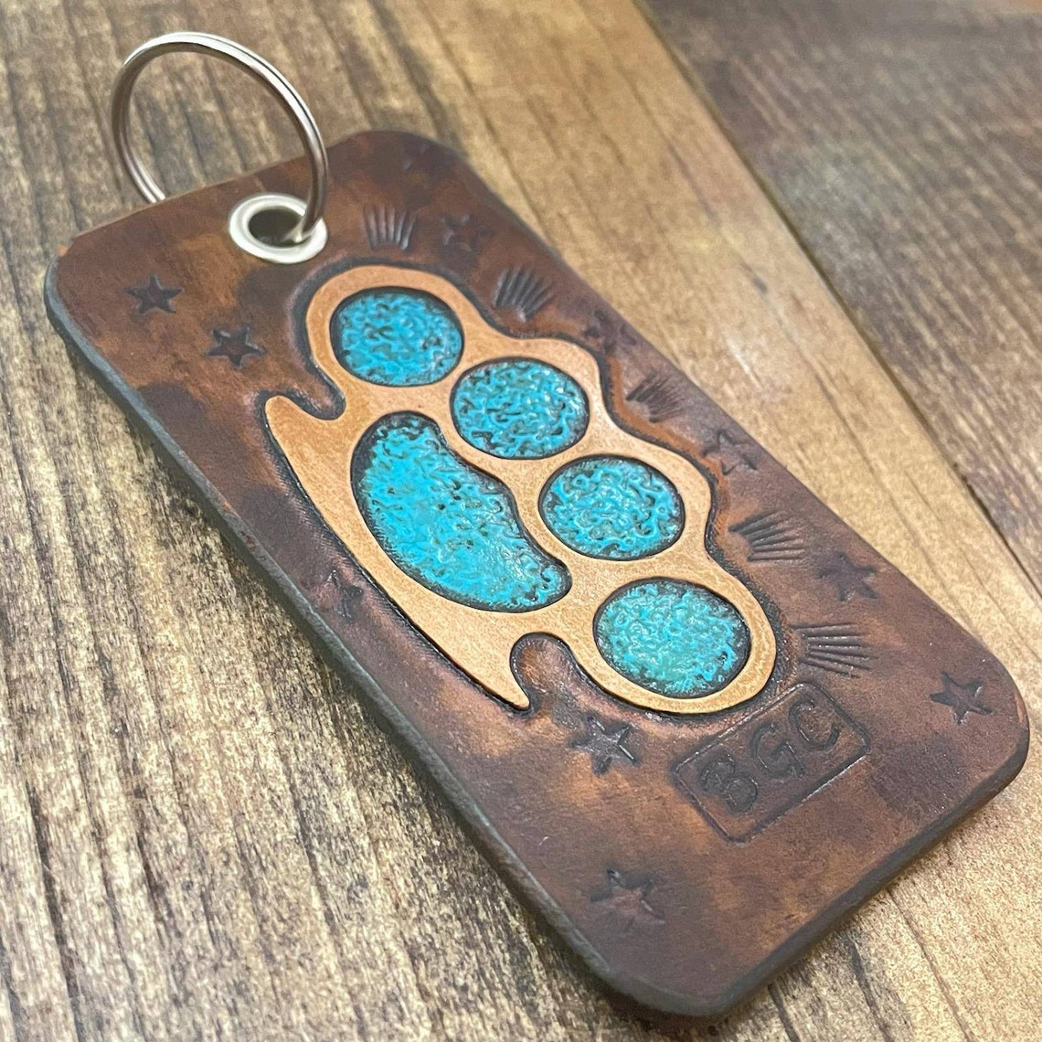 Brass Knuckles Leather Key Chain | Etsy